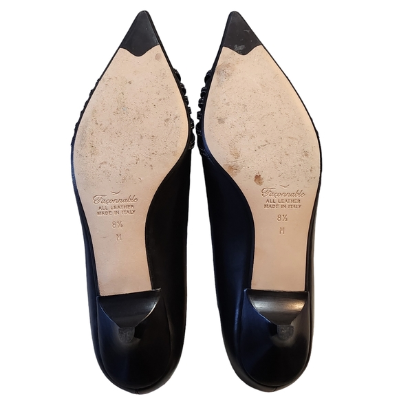 Faconnable Giselle-Lea Black Leather Pointy Toe Kitten Heels Size 8.5M - Picture 9 of 12